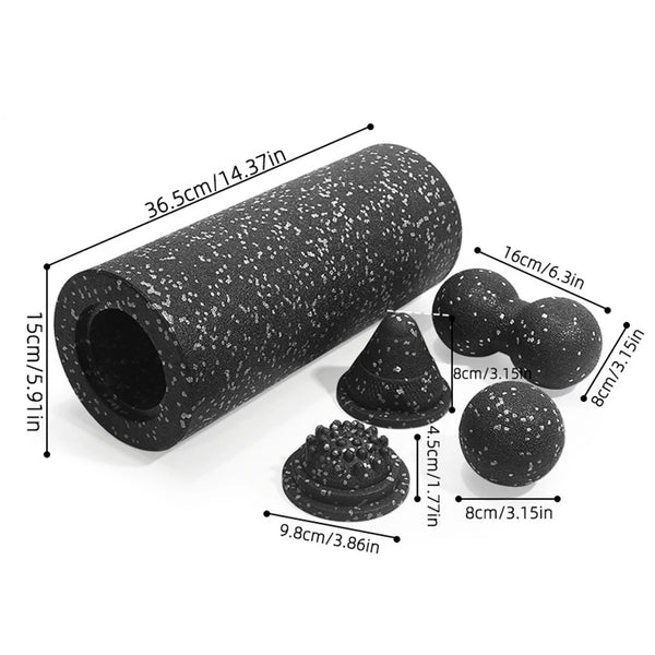 Kit Fascia Roller 5-en-1 — Rouleau Vibrant, Foam Roller & Balles de Massage