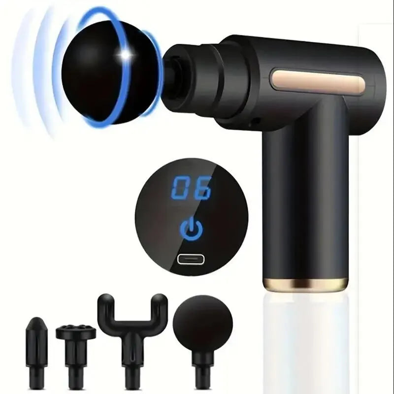 Pistolet de Massage Électrique — Percussion Profonde, 6 Têtes & Multi-Intensités