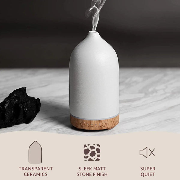Diffuseur Céramique Ultrasonique — Veilleuse 7 Couleurs & Aromathérapie