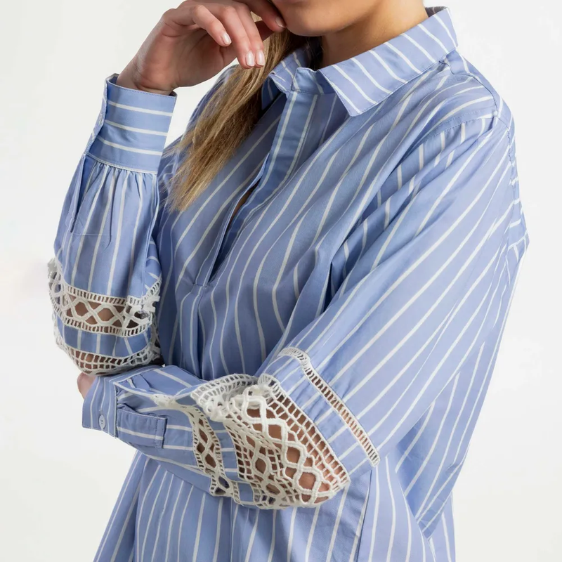 Robe chemise rayée à manches longues  pour femme – VELUNA mode française
