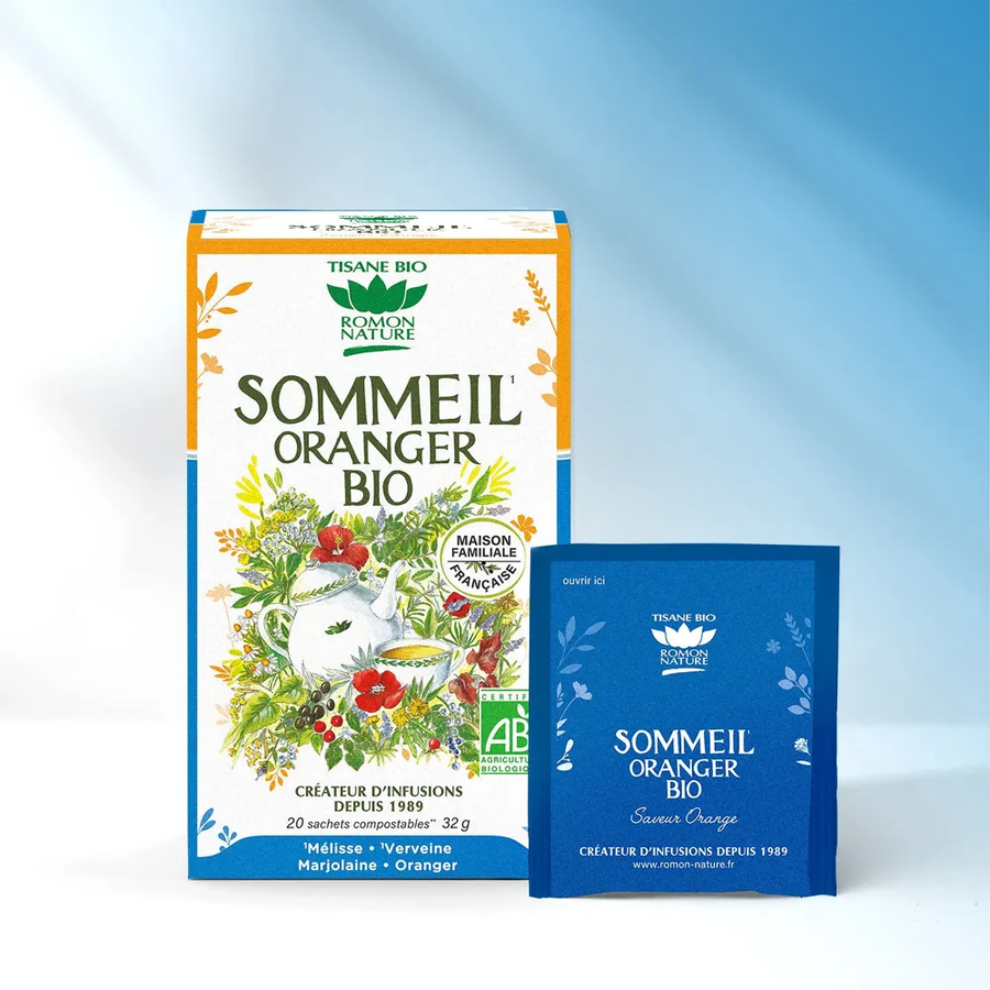 Tisane Sommeil Bio — Mélisse Verveine Marjolaine | 20 Sachets Compostables | Fabriqué en France