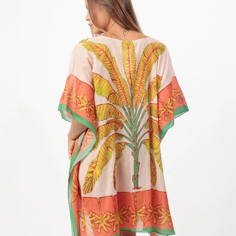 Kaftan Palm Orange à manches courtes pour femme – VELUNA mode française