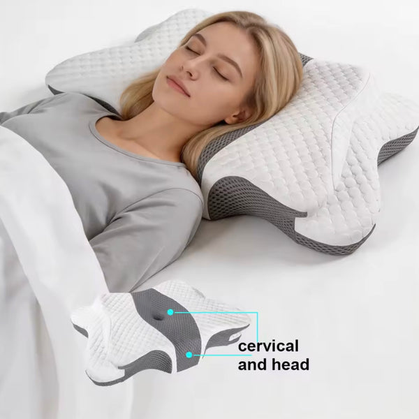 Oreiller Papillon à Mémoire de Forme – Soutien Cervical & Abdominal | Côté & Dos