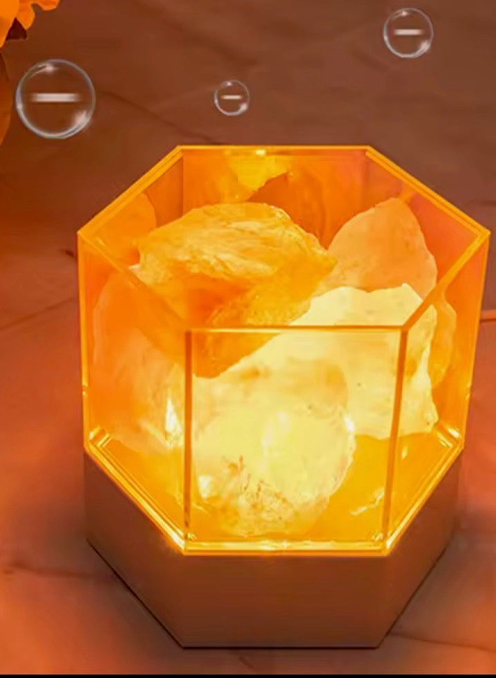 Lampe de Sel de l'Himalaya Cristal Naturel — Lumière Ambrée Apaisante