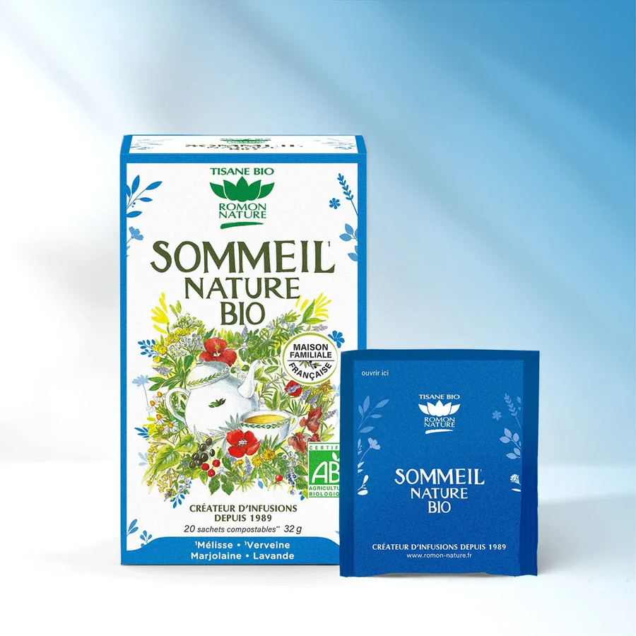 Tisane Sommeil Bio — Mélisse Verveine Marjolaine | 20 Sachets Compostables | Fabriqué en France