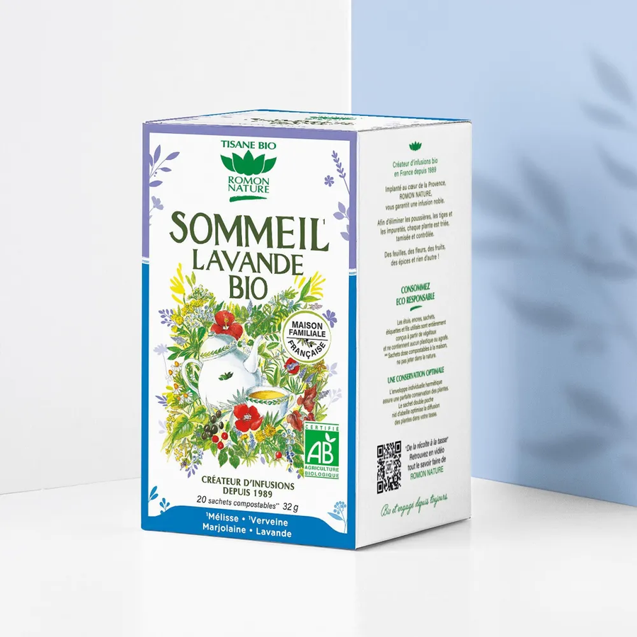 Tisane Sommeil Bio — Mélisse Verveine Marjolaine | 20 Sachets Compostables | Fabriqué en France