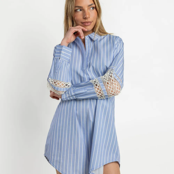 Robe chemise rayée à manches longues  pour femme – Mode française VELUNA