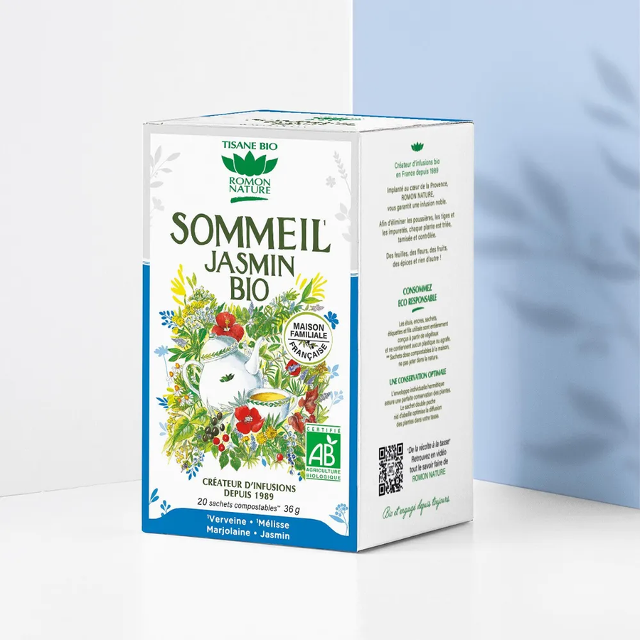 Tisane Sommeil Bio — Mélisse Verveine Marjolaine | 20 Sachets Compostables | Fabriqué en France