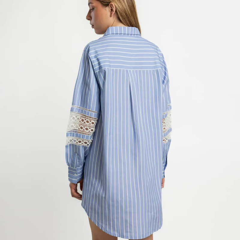 Robe chemise rayée à manches longues  pour femme – VELUNA mode française